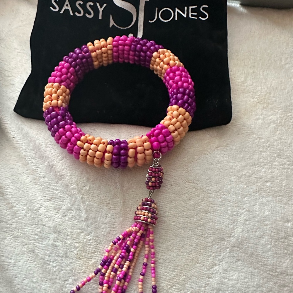 Sassy Jones Vibrant Beaded Bracelet with Tassel